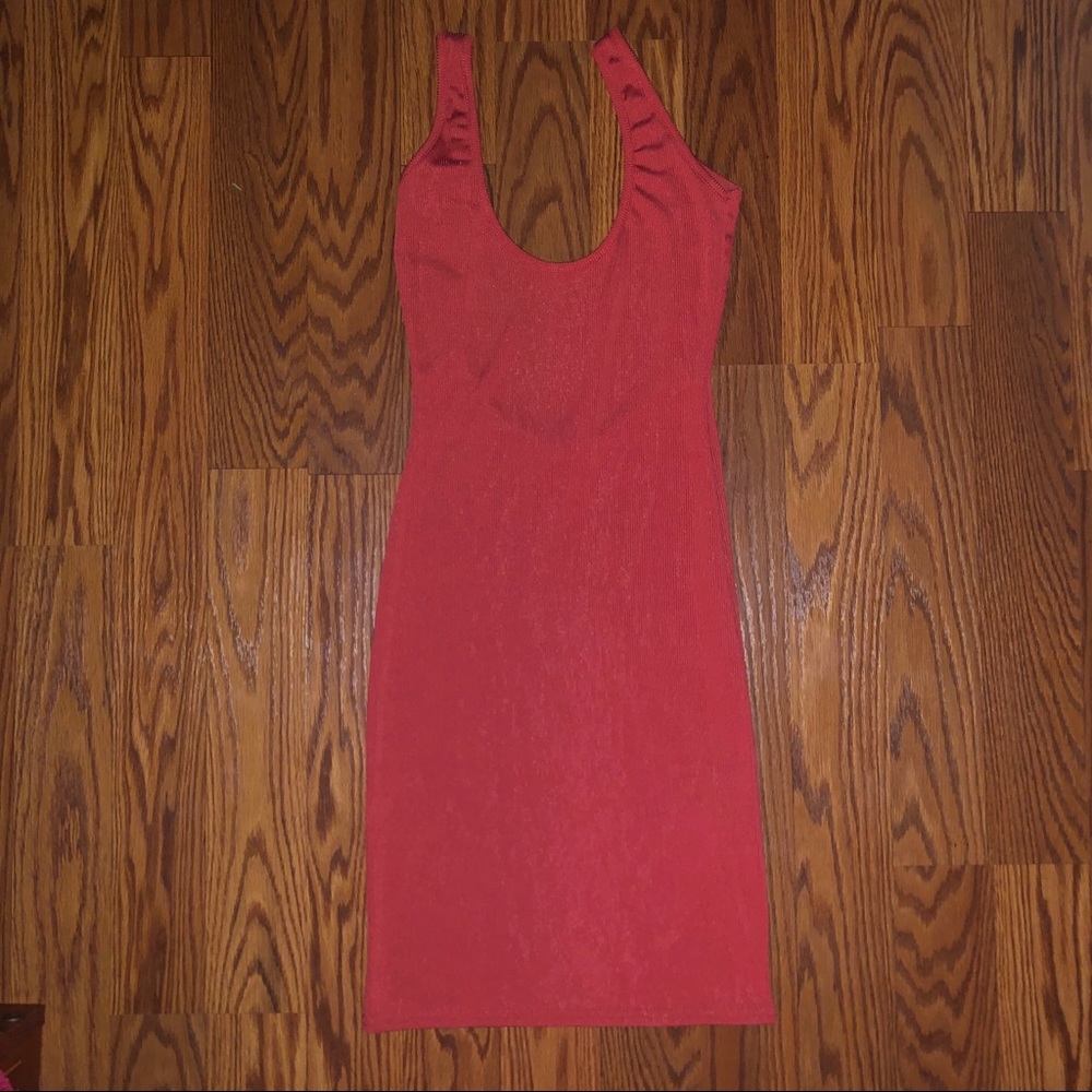 Orange scoop back ribbed bodycon dress